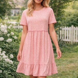 As U Wish Pink Daisy Print Ruffle Hem Mini Dress